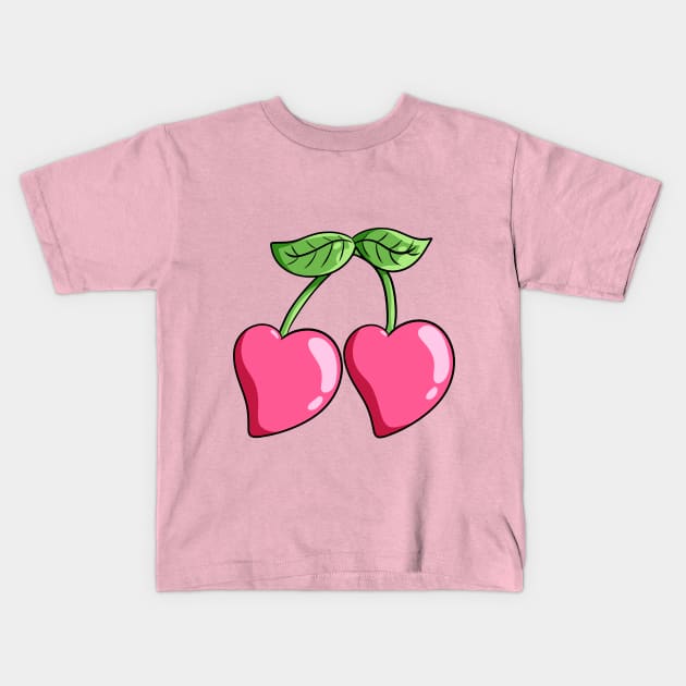 Pink Heart Cherry Kids T-Shirt by Everwinter